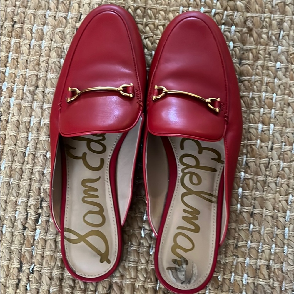 Elegant Red Loafers with Gold Detail